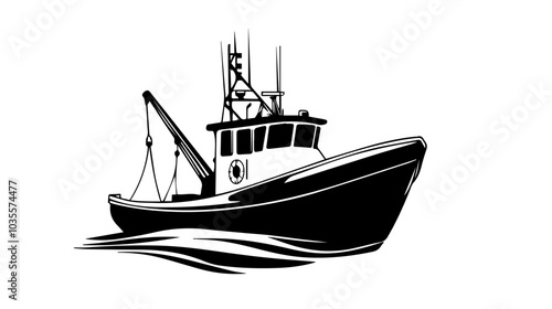 Illustration of a fishing boat. Fishing. Fishing vessel.