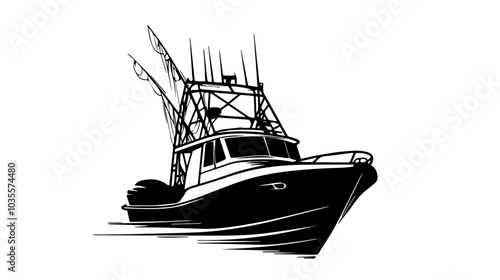 Illustration of a fishing boat. Fishing. Fishing vessel.