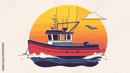 Illustration of a fishing boat. Fishing. Fishing vessel.