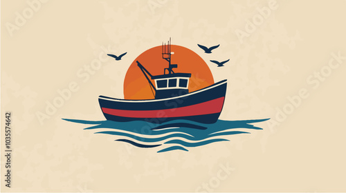 Illustration of a fishing boat. Fishing. Fishing vessel.