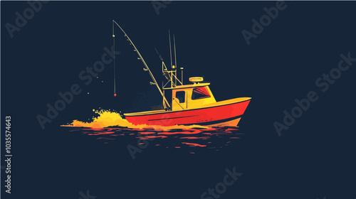 Illustration of a fishing boat. Fishing. Fishing vessel.