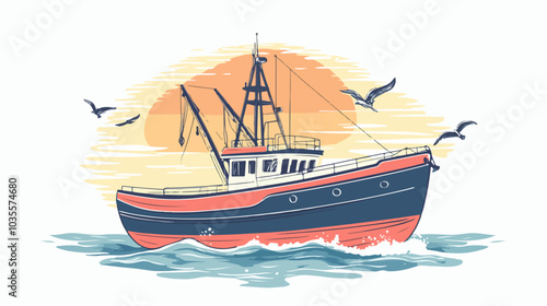 Illustration of a fishing boat. Fishing. Fishing vessel.