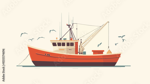 Illustration of a fishing boat. Fishing. Fishing vessel.
