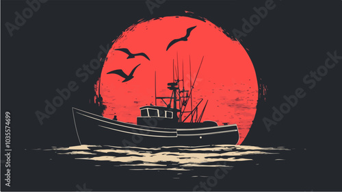 Illustration of a fishing boat. Fishing. Fishing vessel.