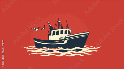 Illustration of a fishing boat. Fishing. Fishing vessel.