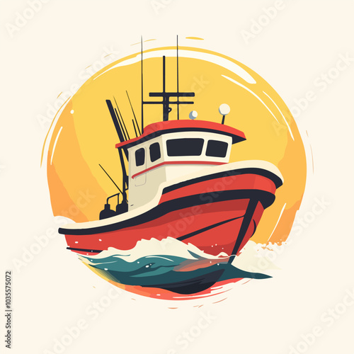 Illustration of a fishing boat. Fishing. Fishing vessel.