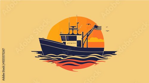 Illustration of a fishing boat. Fishing. Fishing vessel.