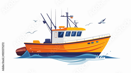 Illustration of a fishing boat. Fishing. Fishing vessel.