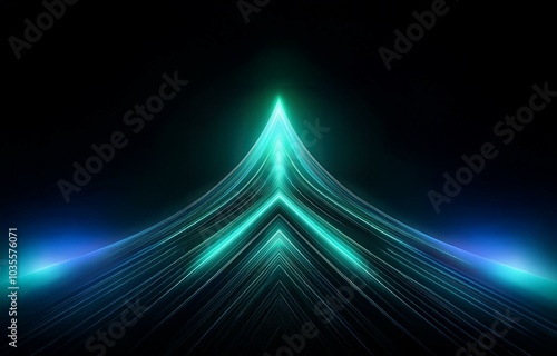 Abstract glowing blue and green lines form a symmetrical shape.