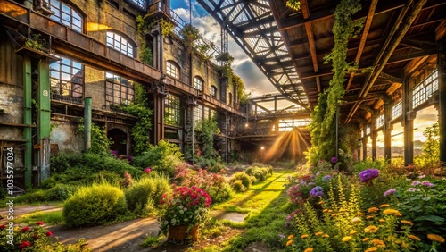 Abandoned Factory Overgrown with Vegetation - Panoramic Photography of Decay and Nature's Reclamation