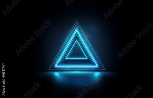 A glowing blue triangle with a reflective surface sits in the center of a dark background.