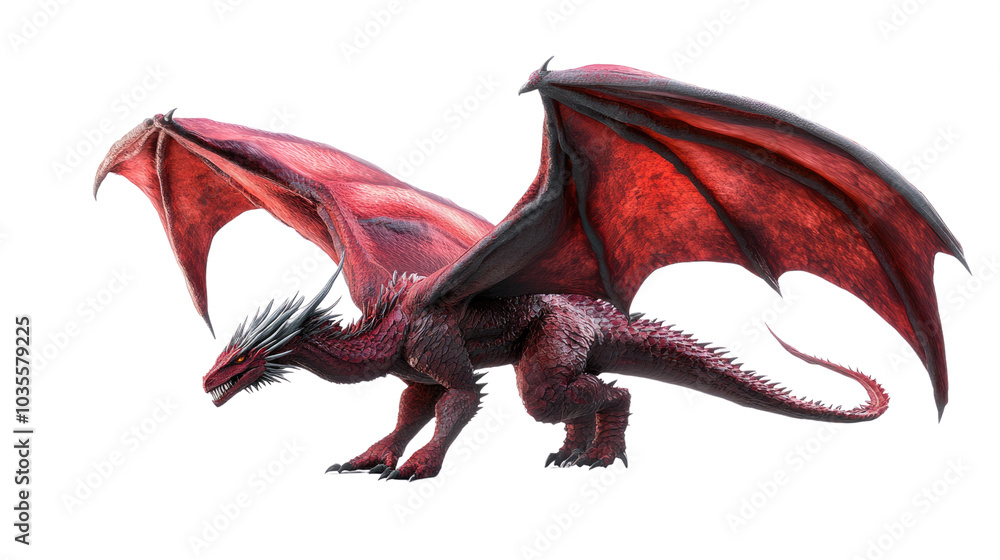 Obraz premium A striking illustration of a red dragon with white accents, set against a dramatic background, blending elements of fantasy and mythology