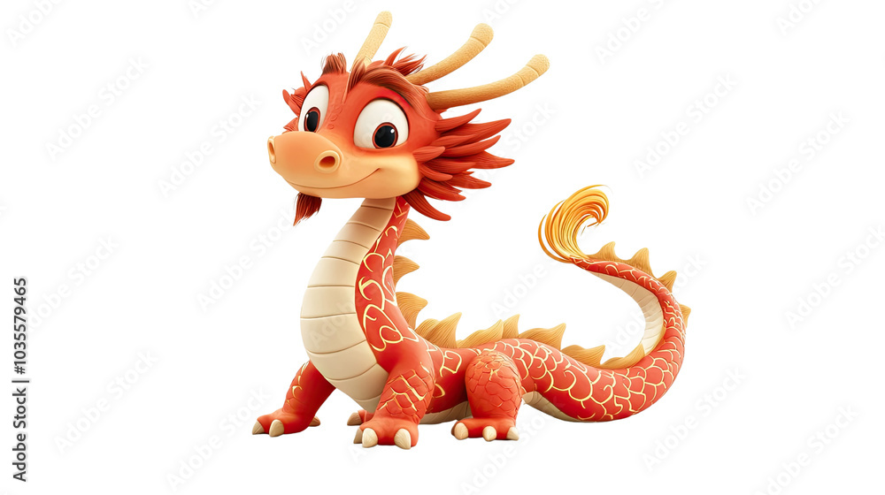 Fototapeta premium Golden Chinese dragon statue illustration on a white background, symbolizing power and tradition in Asian culture, perfect for tattoos or decorative art