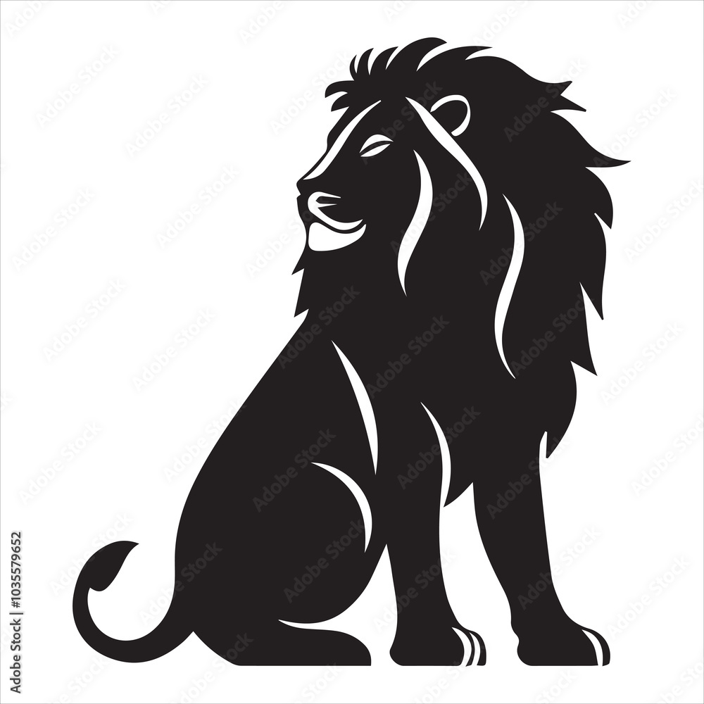 Obraz premium logo of a silhouette of a lion sitting sideways, on a white background 
