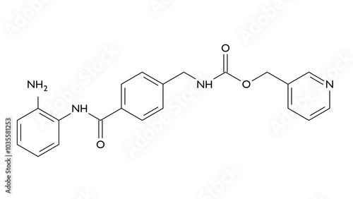 entinostat molecule, structural chemical formula, ball-and-stick model, isolated image hdac inhibitor photo