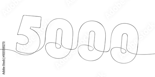 A single line drawing of a five thousand symbol. Continuous line five thousandth number icon. One line icon. Vector illustration.