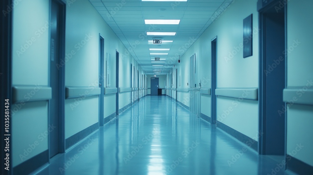 Modern empty hospital offices and hallway, no activity Modern empty hospital offices and hallway, no activity