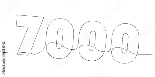 A single line drawing of a seven thousand symbol. Continuous line seven thousandth number icon. One line icon. Vector illustration.