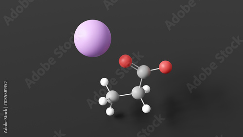 potassium propanoate molecule 3d, molecular structure, ball and stick model, structural chemical formula e283 photo