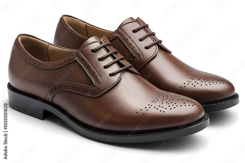 Brown leather lace up ladies shoes, tan brogues footwear isolated on white background. Brown leather lace up ladies shoes, tan brogues footwear isolated on white background.