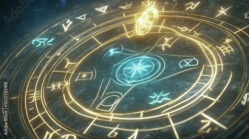 Glowing Magic Circle with Ancient Symbols photo