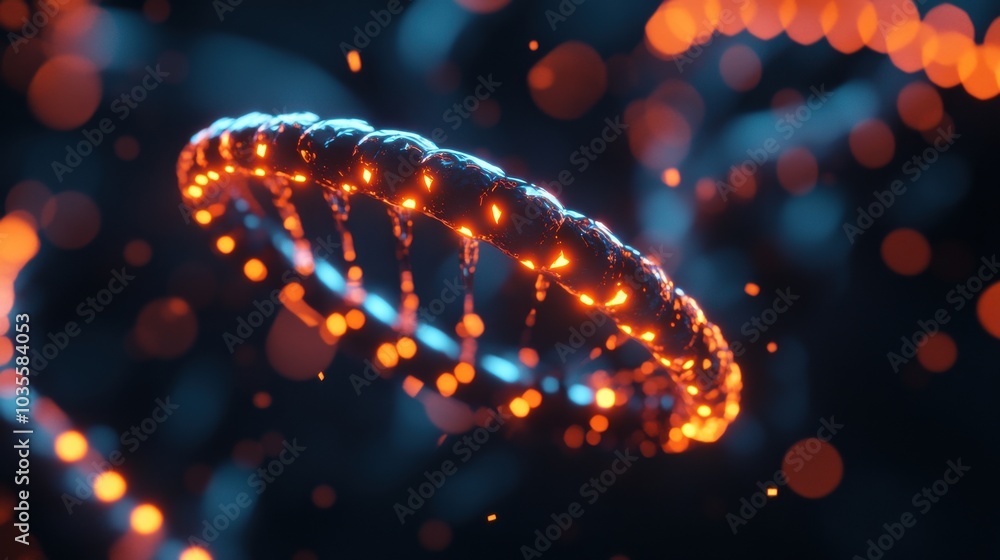 DNA molecule surrounded by futuristic glowing lights, high-tech environment DNA molecule surrounded by futuristic glowing lights, high-tech environment