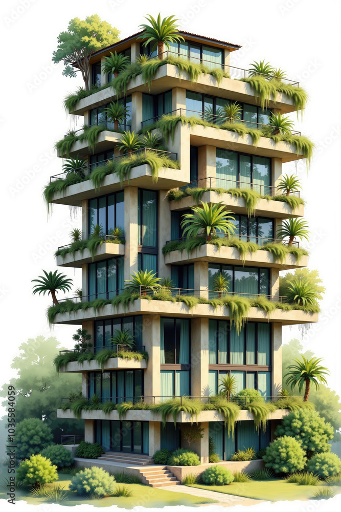 Modern sustainable building with green facade and balconies Modern sustainable building with green facade and balconies
