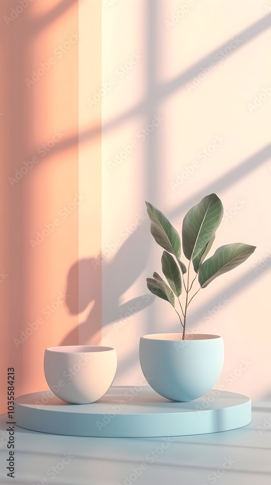 Minimalist 3D Still Life Scene with Geometric Shapes and Pastel Colors on a Table Minimalist 3D Still Life Scene with Geometric Shapes and Pastel Colors on a Table