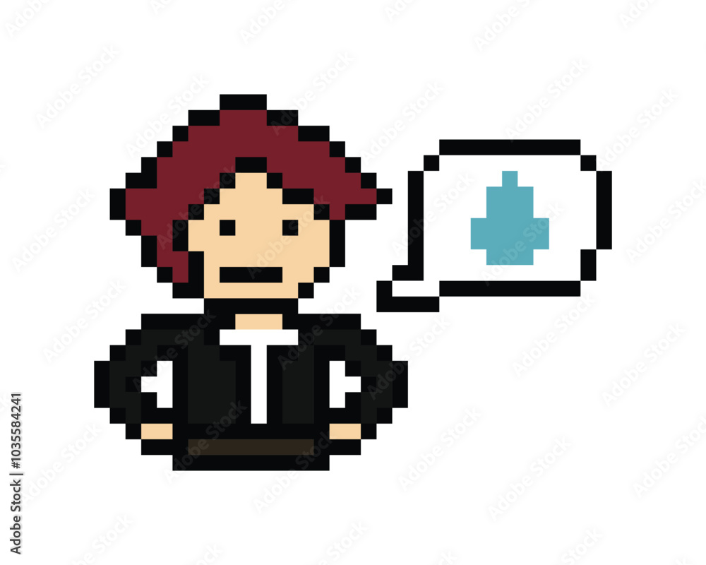 Obraz premium Pixel cartoon 8bit character man sad tired mood stress sick unhappy feel decoration 8 bit male boy bored feel sad with isolated PNG vector.
