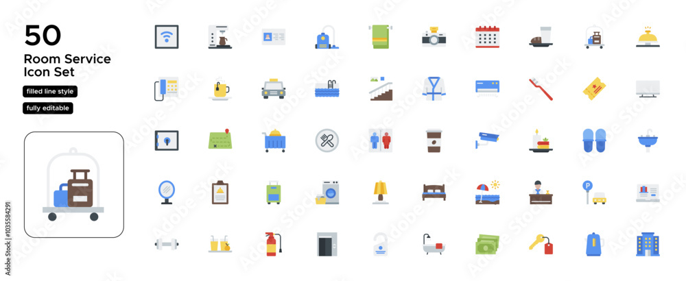 Room Service Flat Icon Set: In-Room Dining, Hospitality, and Guest Services Icons Room Service Flat Icon Set: In-Room Dining, Hospitality, and Guest Services Icons
