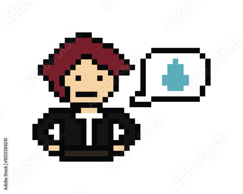 Pixel cartoon 8bit character man sad tired mood stress sick unhappy feel decoration 8 bit male boy bored feel sad with isolated PNG vector.