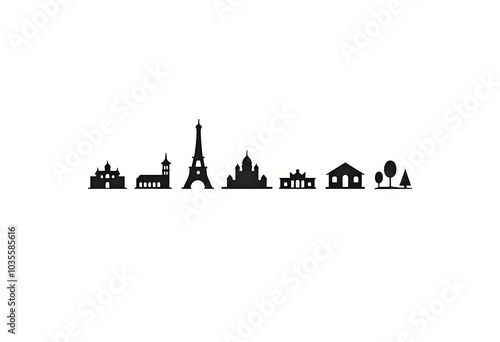 Paris City Skyline Minimal Black Icon Design