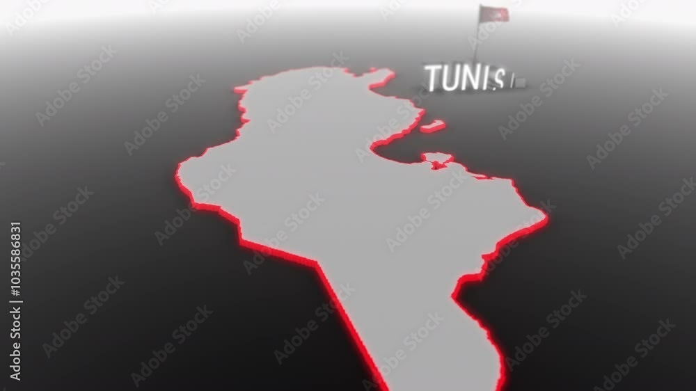 3d animated map of Tunisia gets hit and fractured by the text “Recession” 3d animated map of Tunisia gets hit and fractured by the text “Recession”