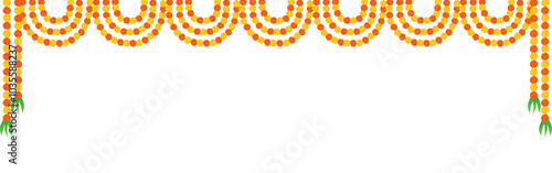 Vector illustration of beautiful marigold flower garland on transparent background