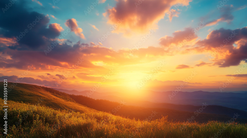 A breathtaking sunset over a distant hill, casting warm colors across the sky. A breathtaking sunset over a distant hill, casting warm colors across the sky.
