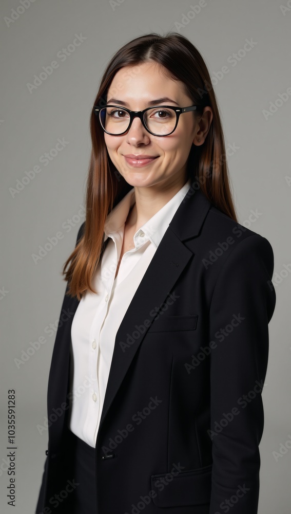Businesswoman in glasses with assertive demeanor Businesswoman in glasses with assertive demeanor
