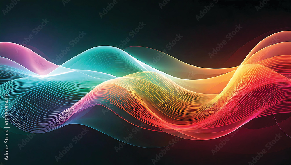 Colorful smooth wave lines Wave element black background Designed with a material that has a surface similar to a translucent frosted coating with a soft but luxurious texture. With translucent proper Colorful smooth wave lines Wave element black background Designed with a material that has a surface similar to a translucent frosted coating with a soft but luxurious texture. With translucent proper
