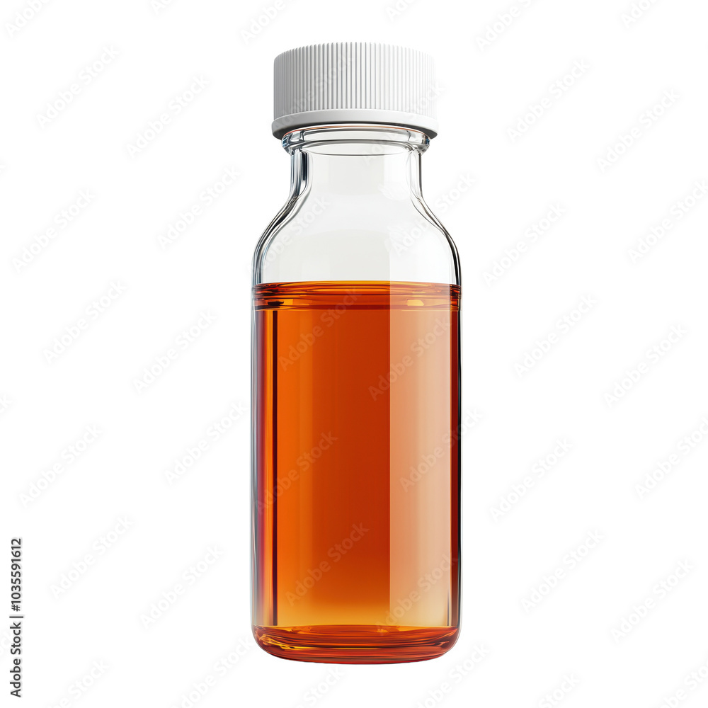 Amber liquid in clear bottle, showcasing its rich color and transparency. This captures essence of beverage or essential oil, evoking sense of freshness and purity Amber liquid in clear bottle, showcasing its rich color and transparency. This captures essence of beverage or essential oil, evoking sense of freshness and purity