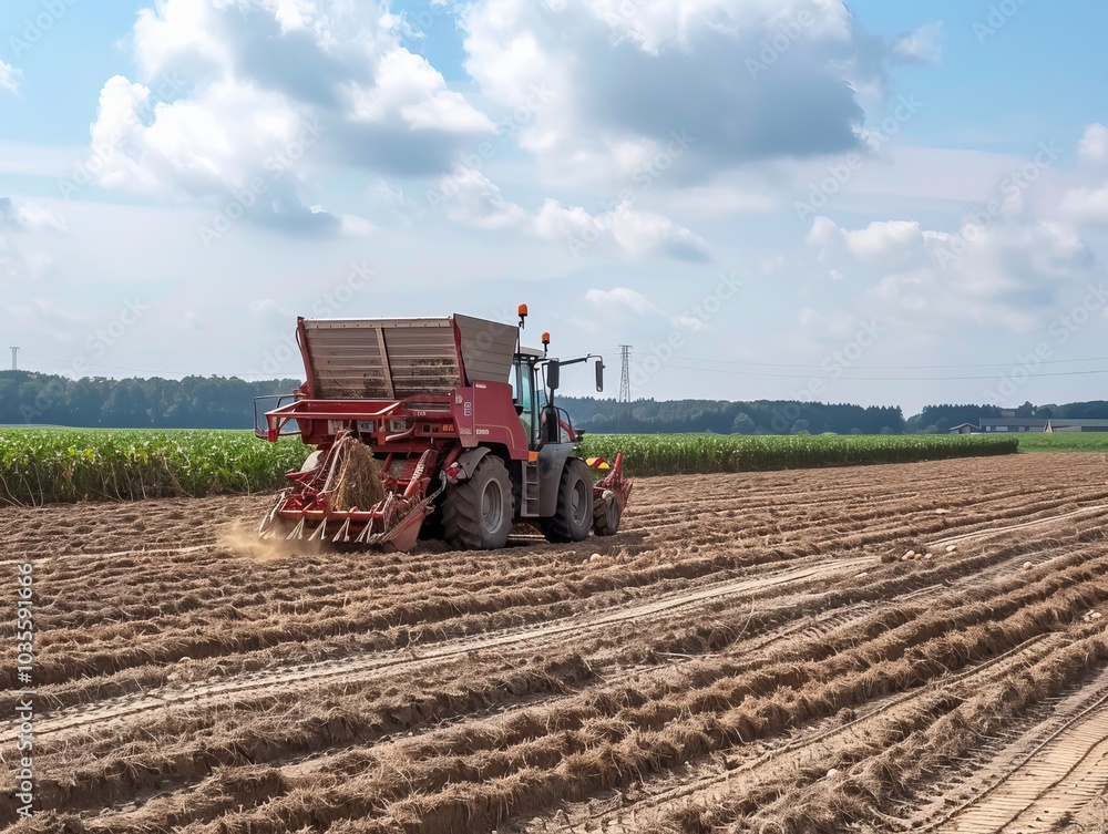 Obraz premium The Efficient Potato Harvest: A Look at Agricultural Technology in Mutterstadt, Germany