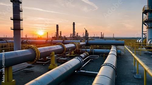 Industrial Oil and Gas Pipeline Network at Sunset

 photo