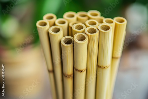 Bamboo Straws - Eco-Friendly Alternative to Plastic Straws, Closeup of Nature Background