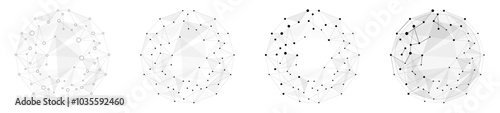 Set of connected web dots global data placed in a sphere shape, black and white data concept, background with geometric vector illustration for business, inter-connected data cloud technology