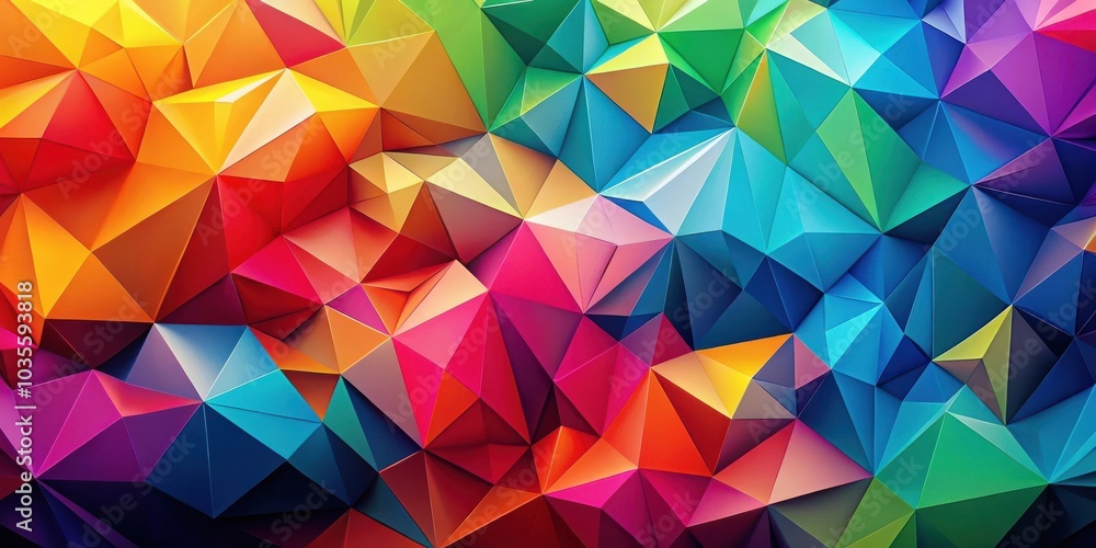 A vibrant and colorful abstract geometric background with a chaotic arrangement of triangles in a variety of hues A vibrant and colorful abstract geometric background with a chaotic arrangement of triangles in a variety of hues