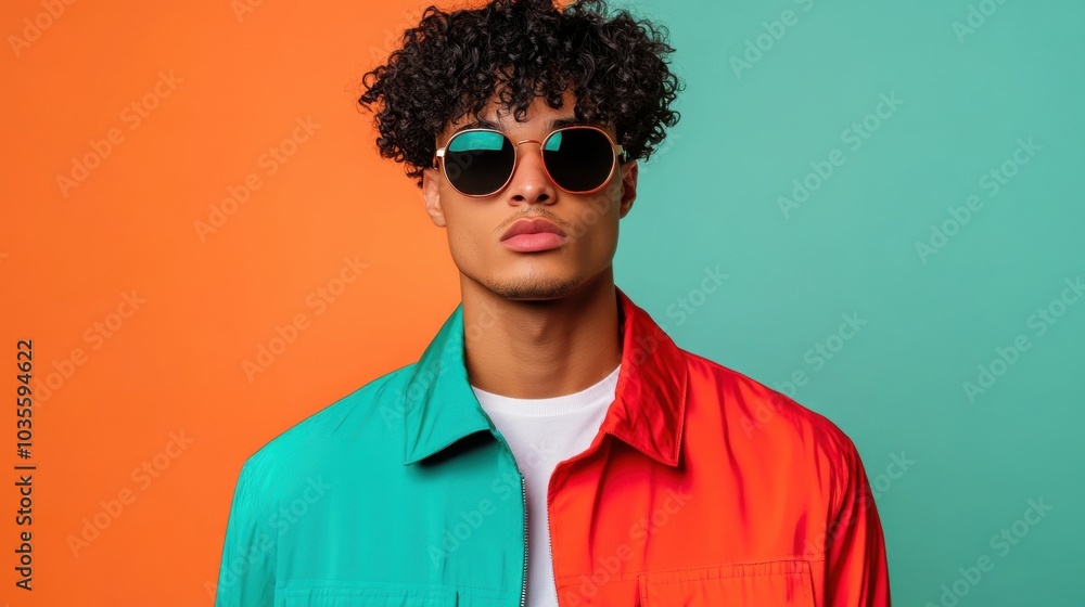 Streetwear model posing in a futuristic urban setting, bold colors and modern design Streetwear model posing in a futuristic urban setting, bold colors and modern design