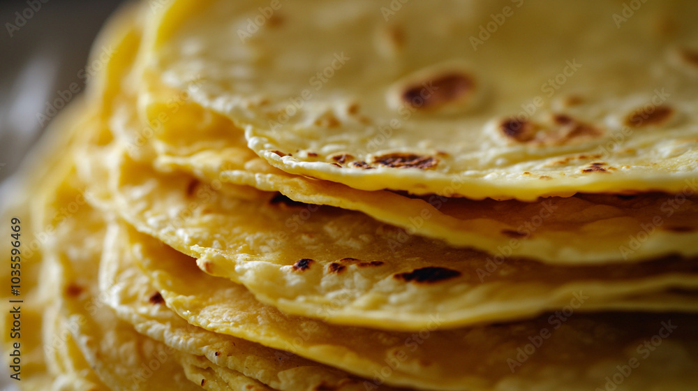 Stack of Freshly Baked Golden Corn Tortillas Stack of Freshly Baked Golden Corn Tortillas