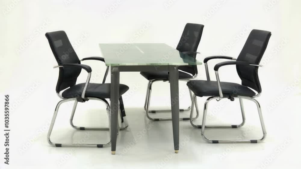 A clean, modern office setup featuring a glass table and black chairs, suggesting a professional workspace atmosphere. A clean, modern office setup featuring a glass table and black chairs, suggesting a professional workspace atmosphere.