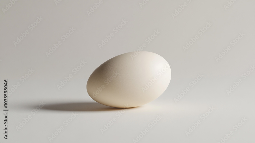 Single White Egg on White Background Minimalist Food Photography Single White Egg on White Background Minimalist Food Photography