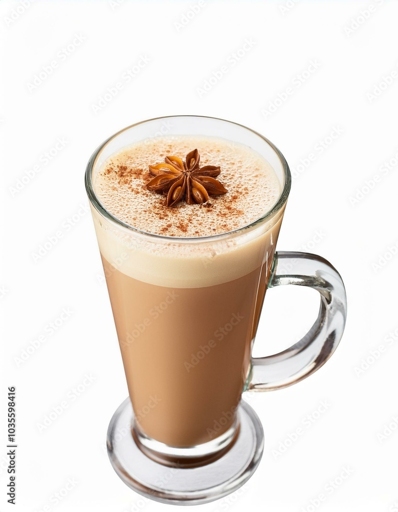 A glass of latte with star anise A glass of latte with star anise