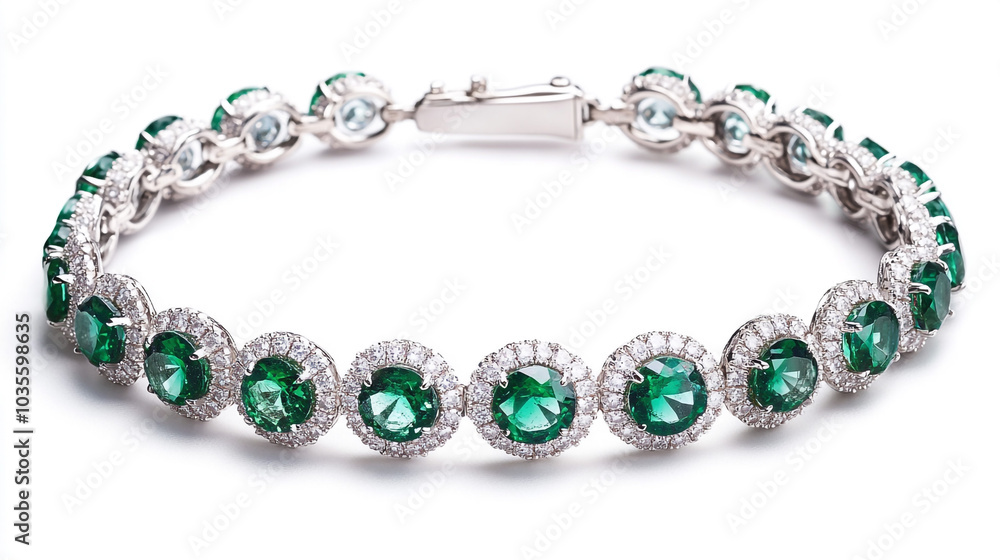 Elegant Green Emerald Gemstone Bracelet with Diamond Accents Elegant Green Emerald Gemstone Bracelet with Diamond Accents