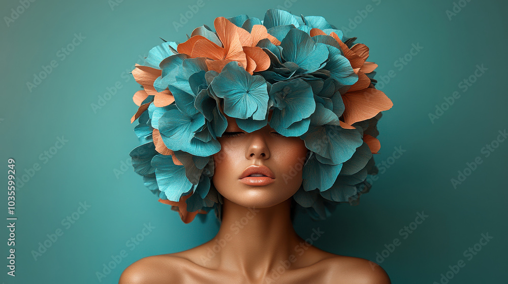 Imaginative spring portrait with colorful flower headpiece